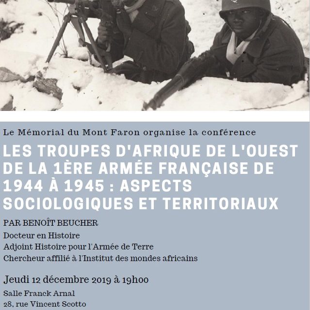 Conférence – Les troupes d’Afrique de l’Ouest de la 1ère armée française 1944-1945: aspects sociologiques et territoriaux