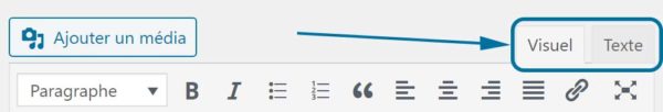 Editeur classique,onglets du mode Visuel et du mode Texte