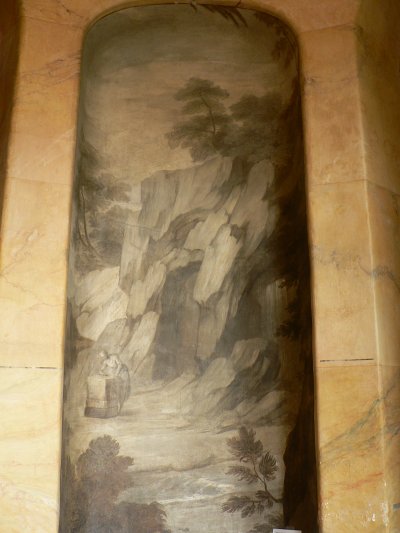 Peinture murale en grisaille : la sainte du désert.